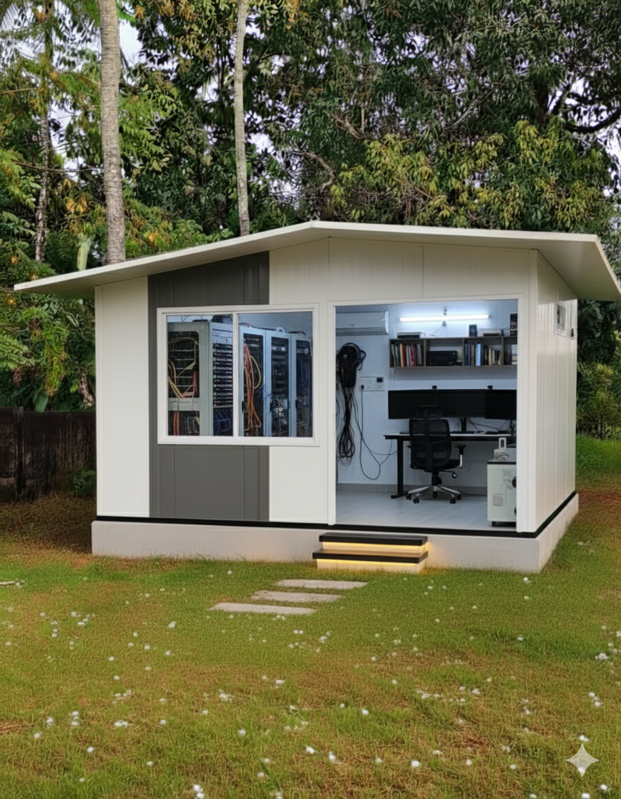 A prefabricated restaurant with outdoor seating and a welcoming facade.