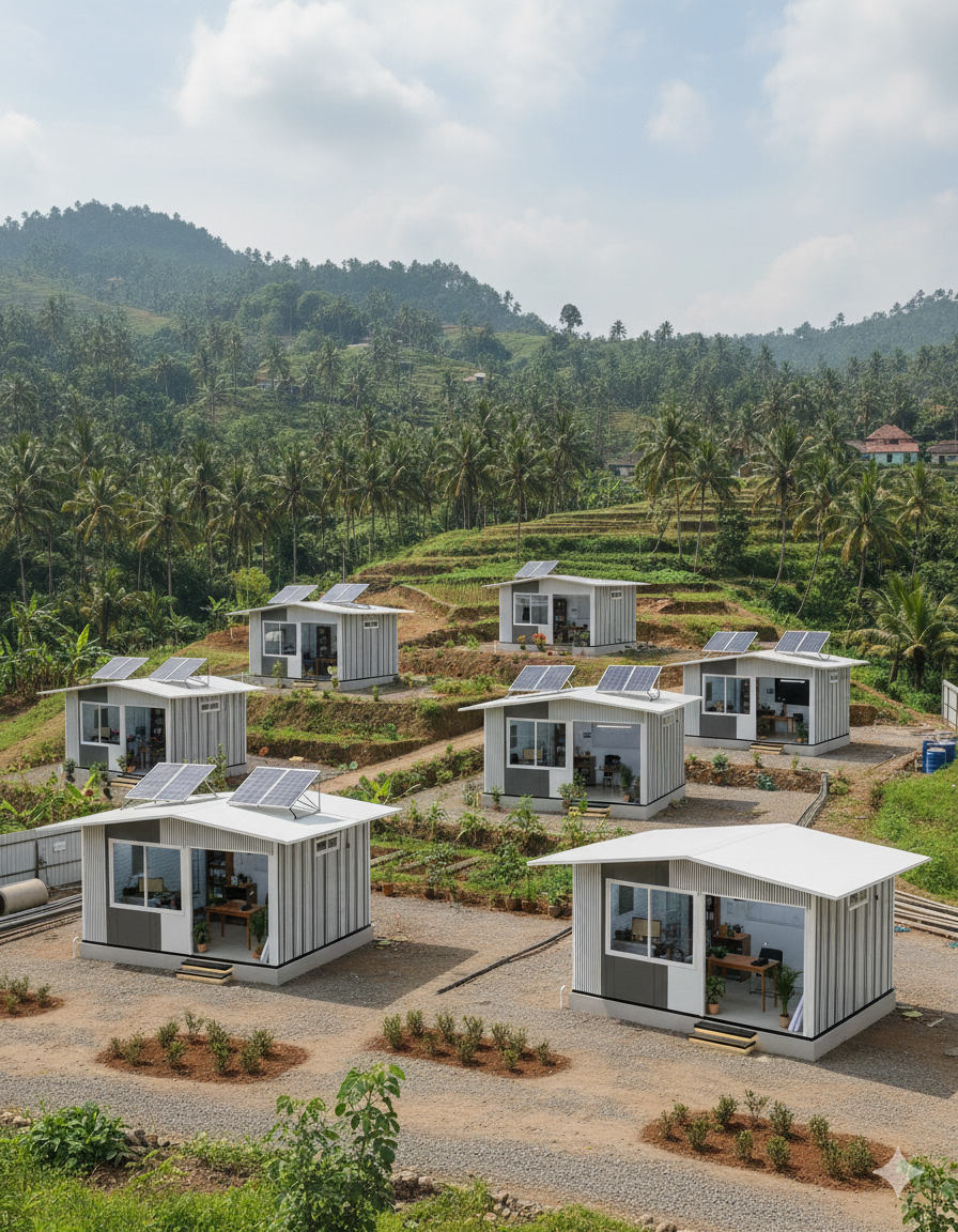 A prefabricated restaurant with outdoor seating and a welcoming facade.