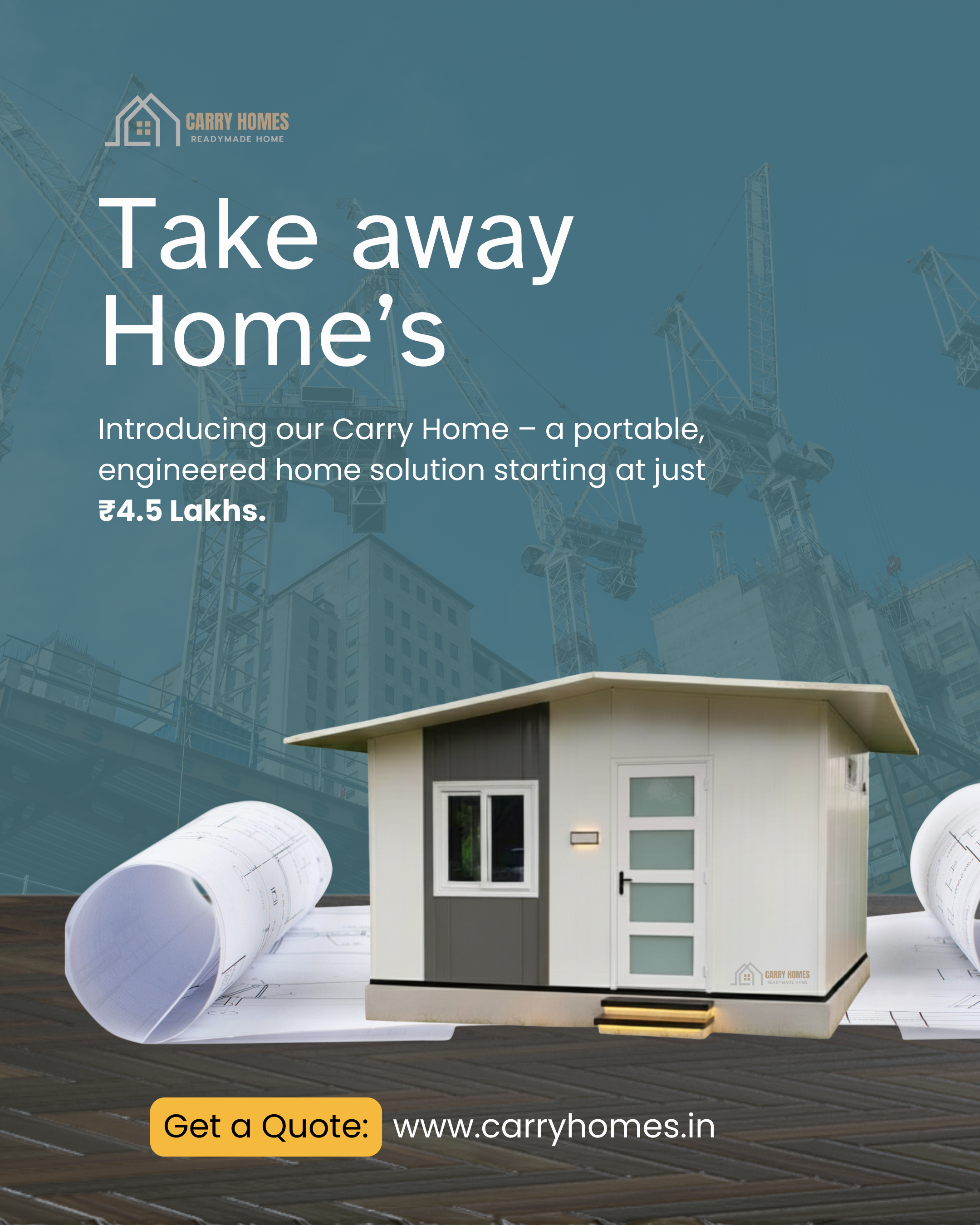 A small prefabricated home with a porch, ideal as a guest house or a compact family home.